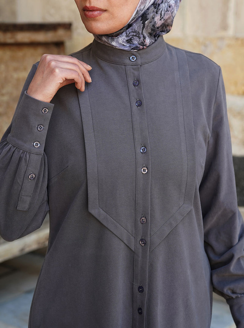 Cotton Jersey Long Buttoned Maxi Dress