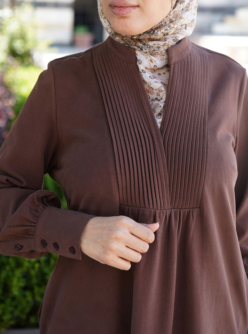 Cotton Jersey Maxi Dress with Pleats and Gathering