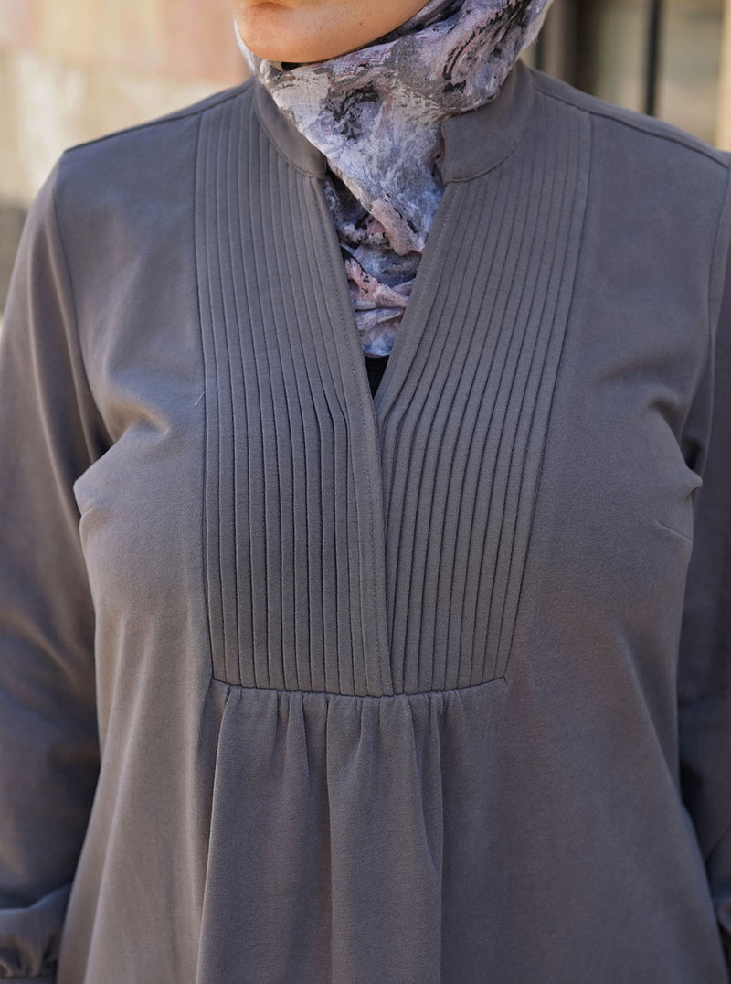 Cotton Jersey Maxi Dress with Pleats and Gathering