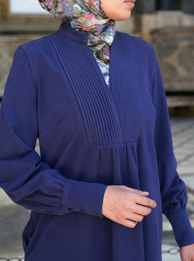 Cotton Jersey Maxi Dress with Pleats and Gathering