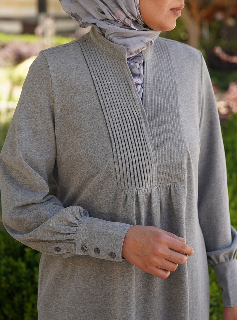 Cotton Jersey Maxi Dress with Pleats and Gathering