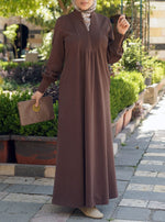 Cotton Jersey Maxi Dress with Pleats and Gathering