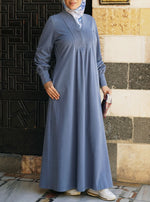 Cotton Jersey Maxi Dress with Pleats and Gathering