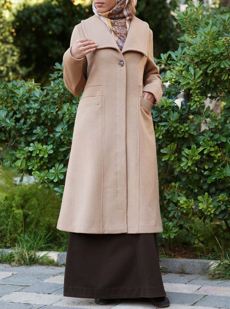 Toptstitched Lapel Wool Coat