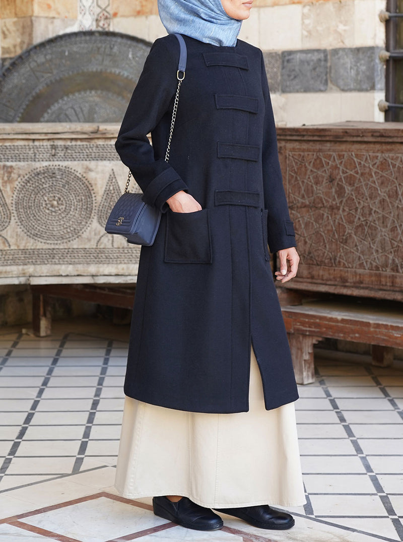 Wool Coat with Buttoned Tabs