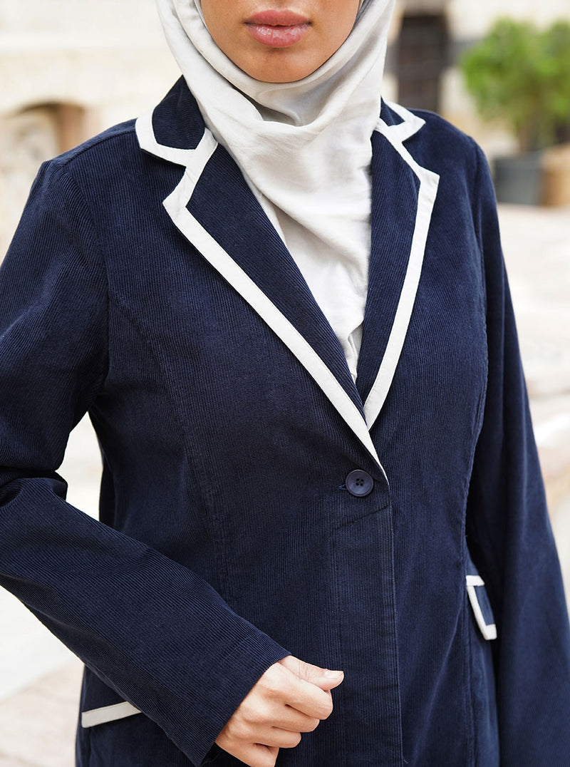 Corduroy Contrast Lapelled Jilbab
