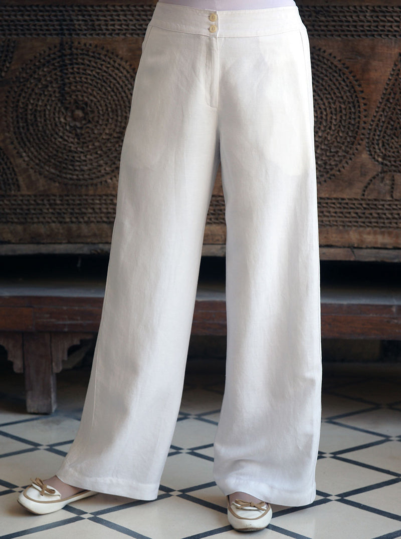 Linen Topstitched Side Panel Trousers