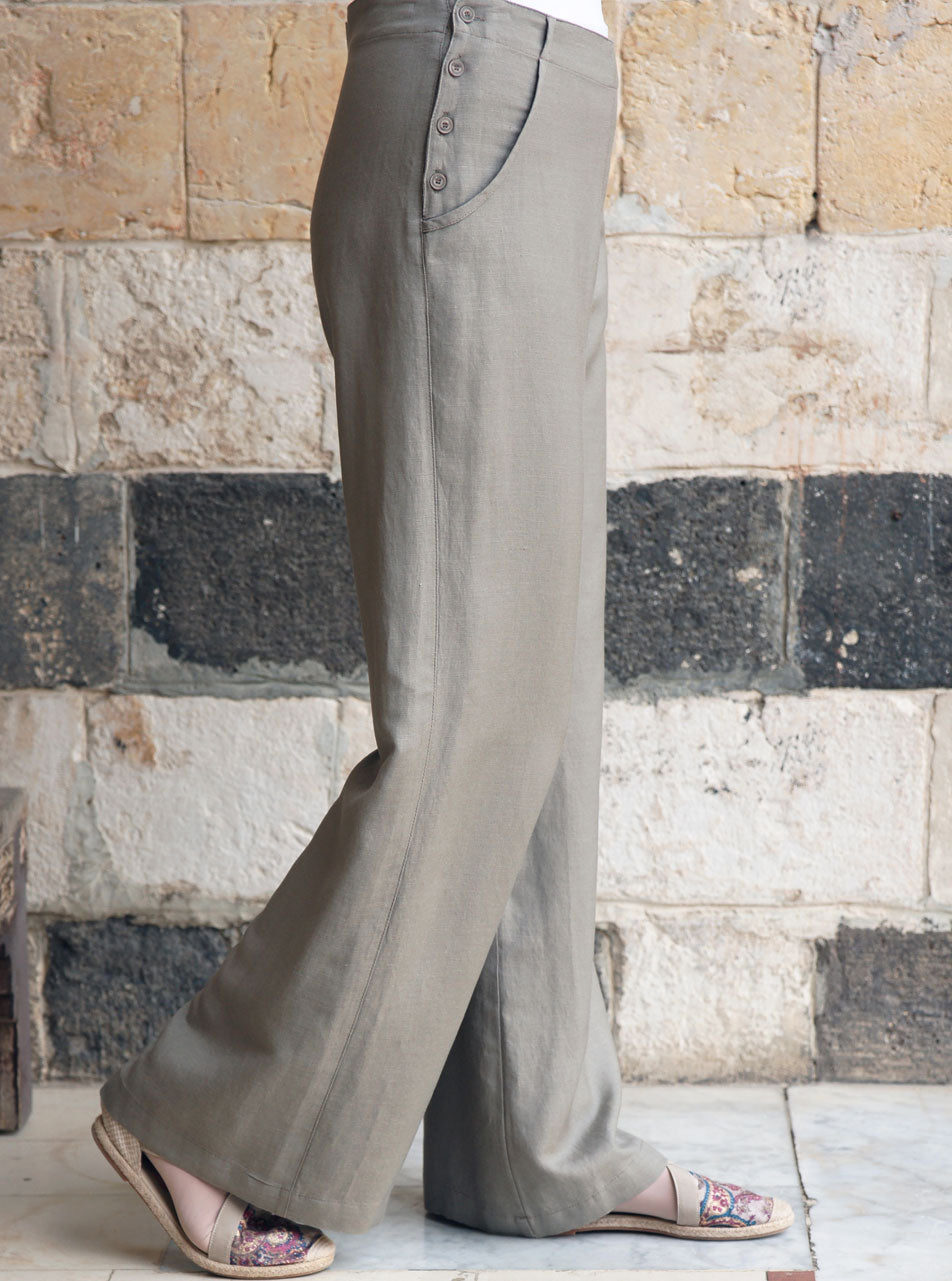 Side Buttoned Linen Trousers | Shukr Clothing