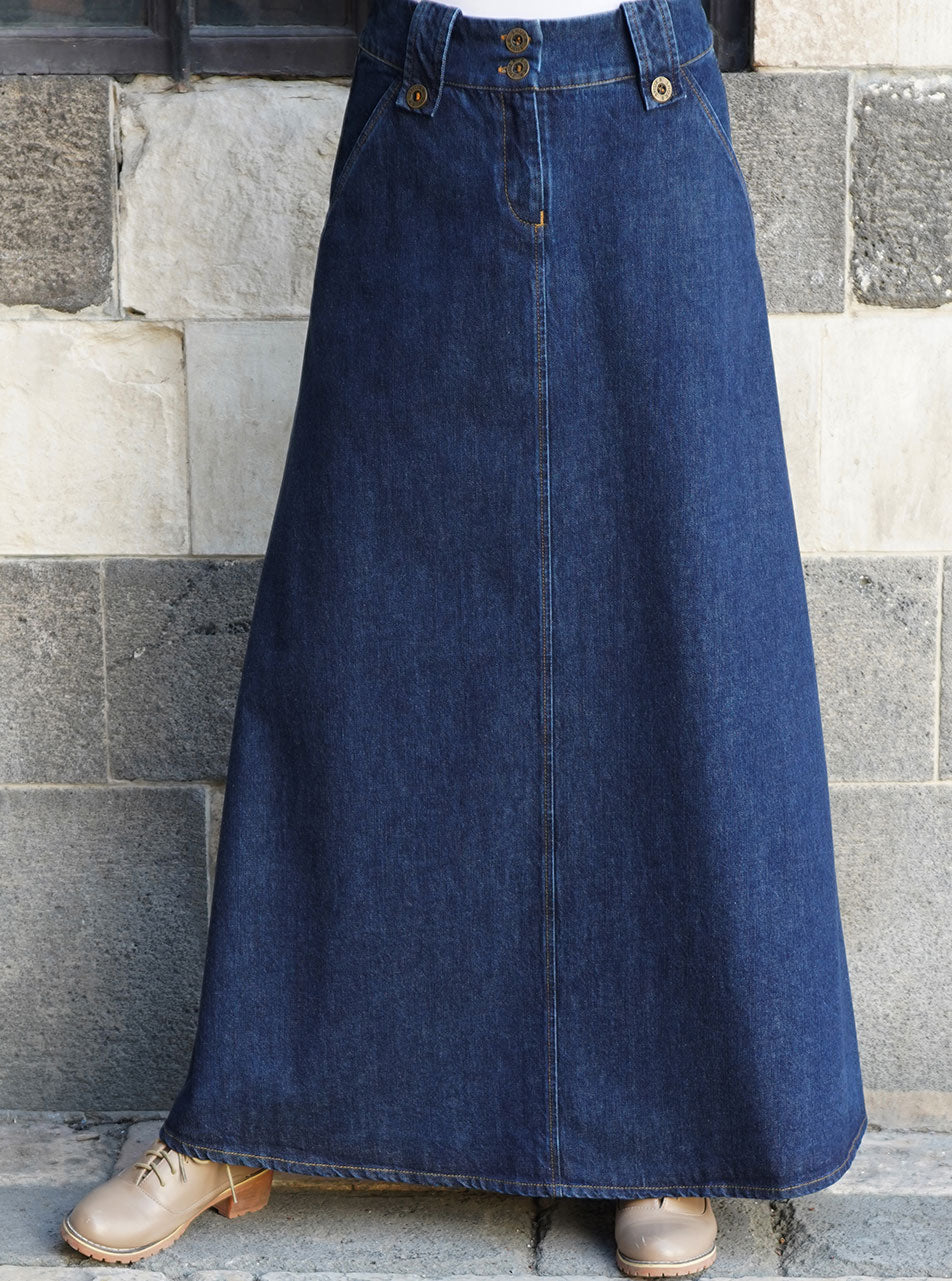 【INCHANT ME】arc denim pintuck H-line long skirt Denim A-Line Maxi Skirt | Shukr Clothing