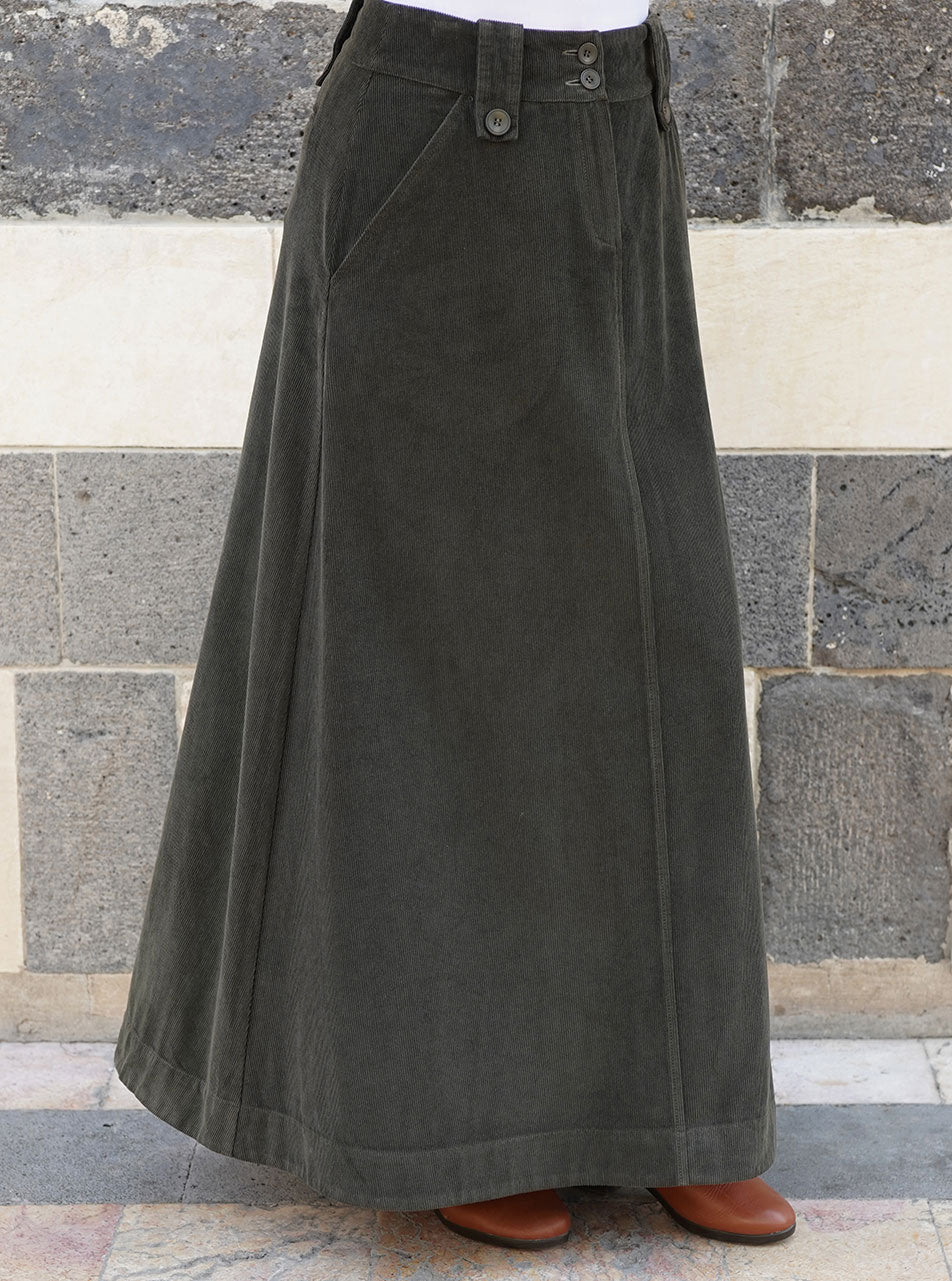 Corduroy A-Line Maxi Skirt Shukr Clothing