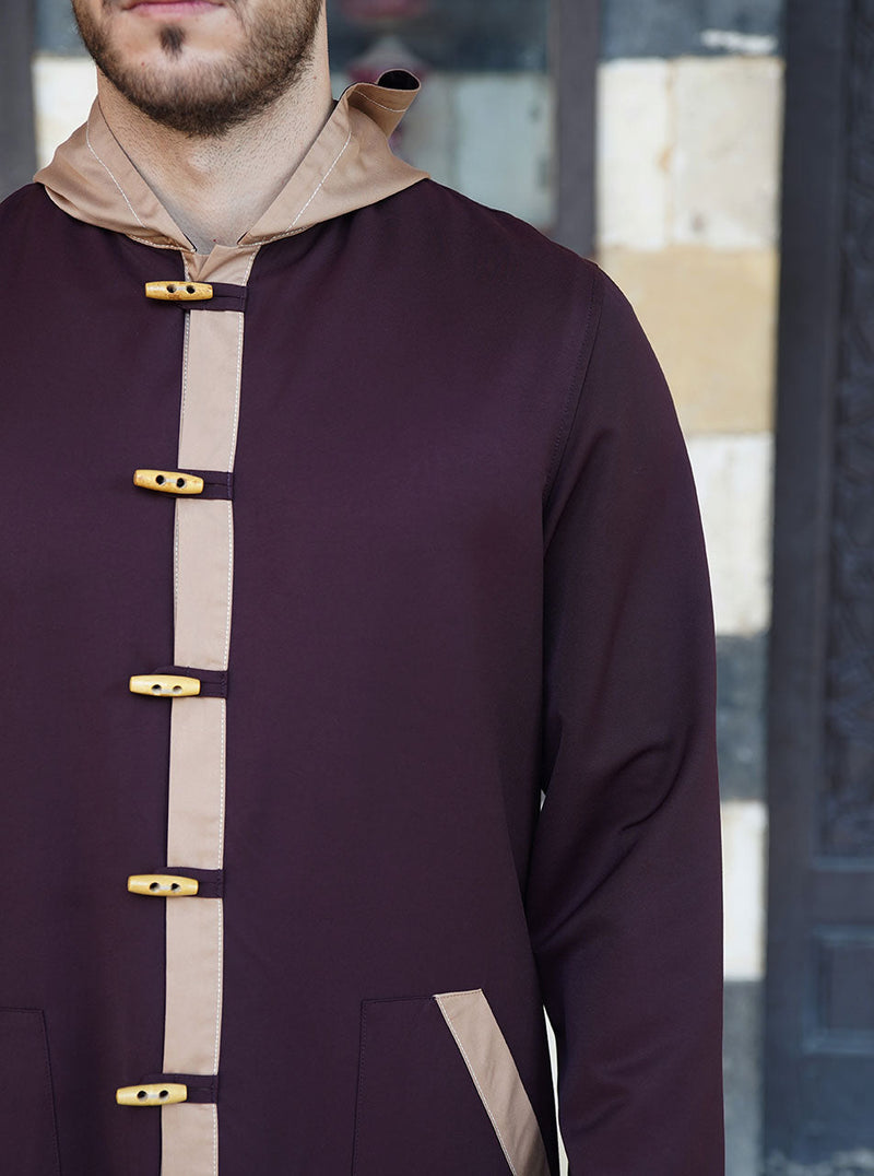 Contrast Hooded Jubba with Wooden Buttons