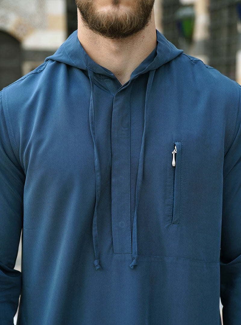 Hooded Thobe with Zipper Pocket