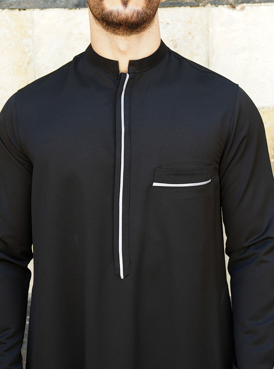 Midweight Contrast Thobe – Men's Islamic Thobe with Trim for