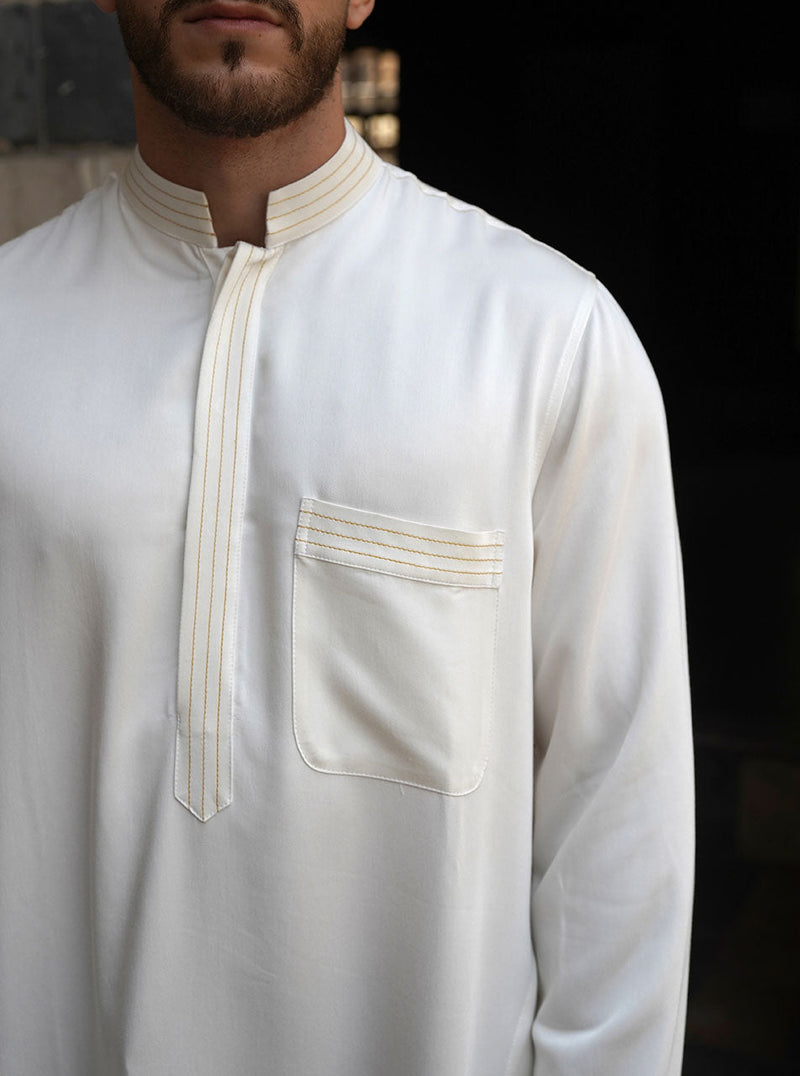 Topstitched Soft Fabric Thobe - Thobes - Men