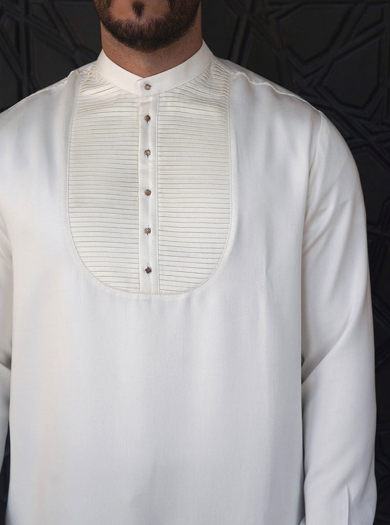 Decorative Button and Pleated Shirt