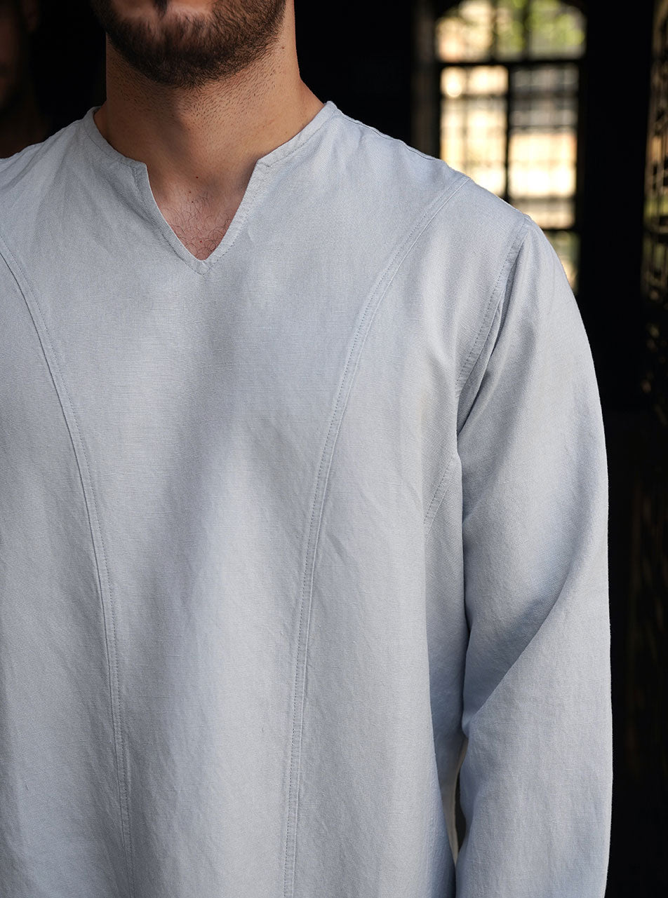 Linen V-Neck Tunic - Tops and Kurtas - Men | Shukr Clothing