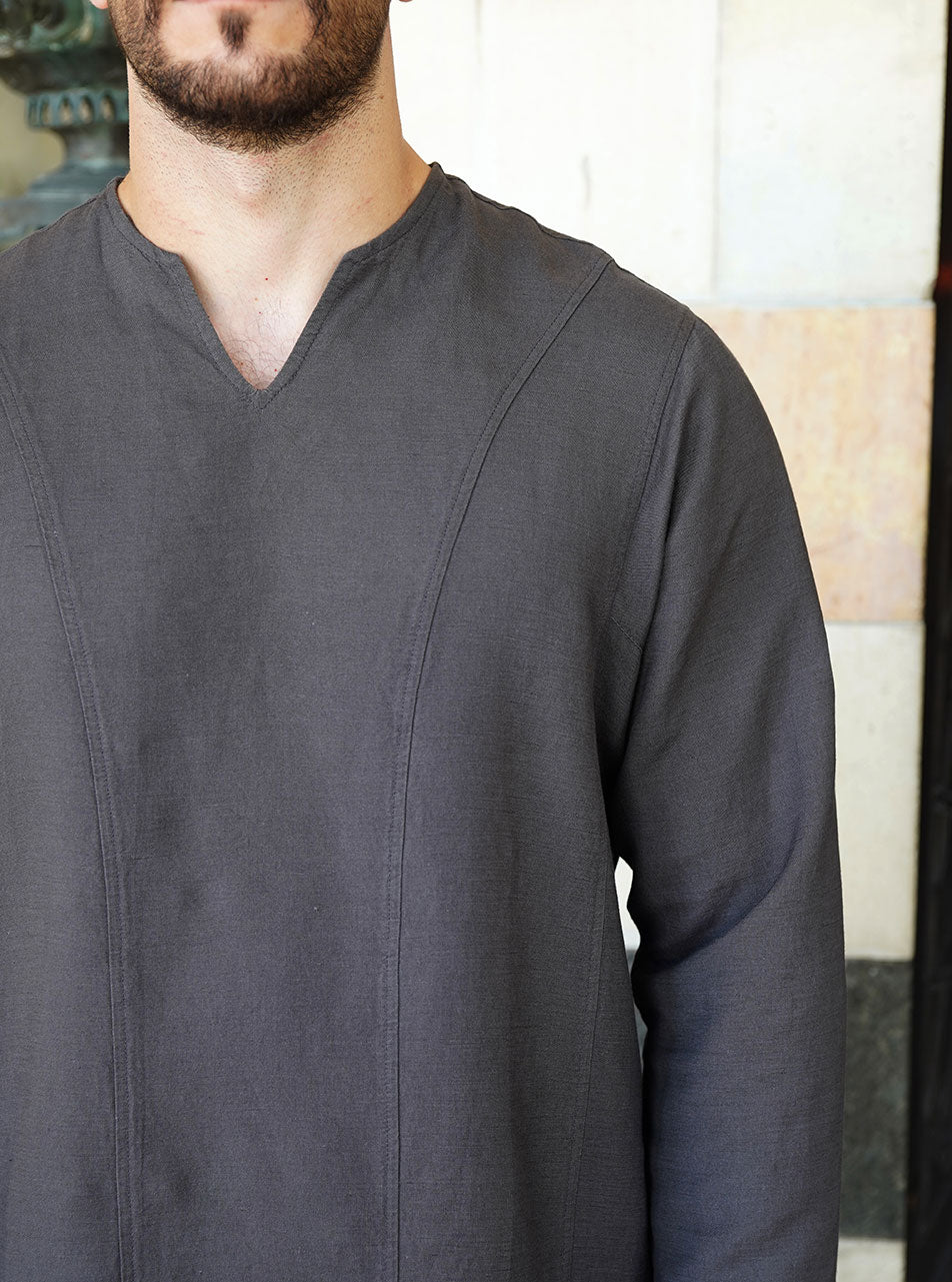 Linen V-Neck Tunic - Tops and Kurtas - Men | Shukr Clothing