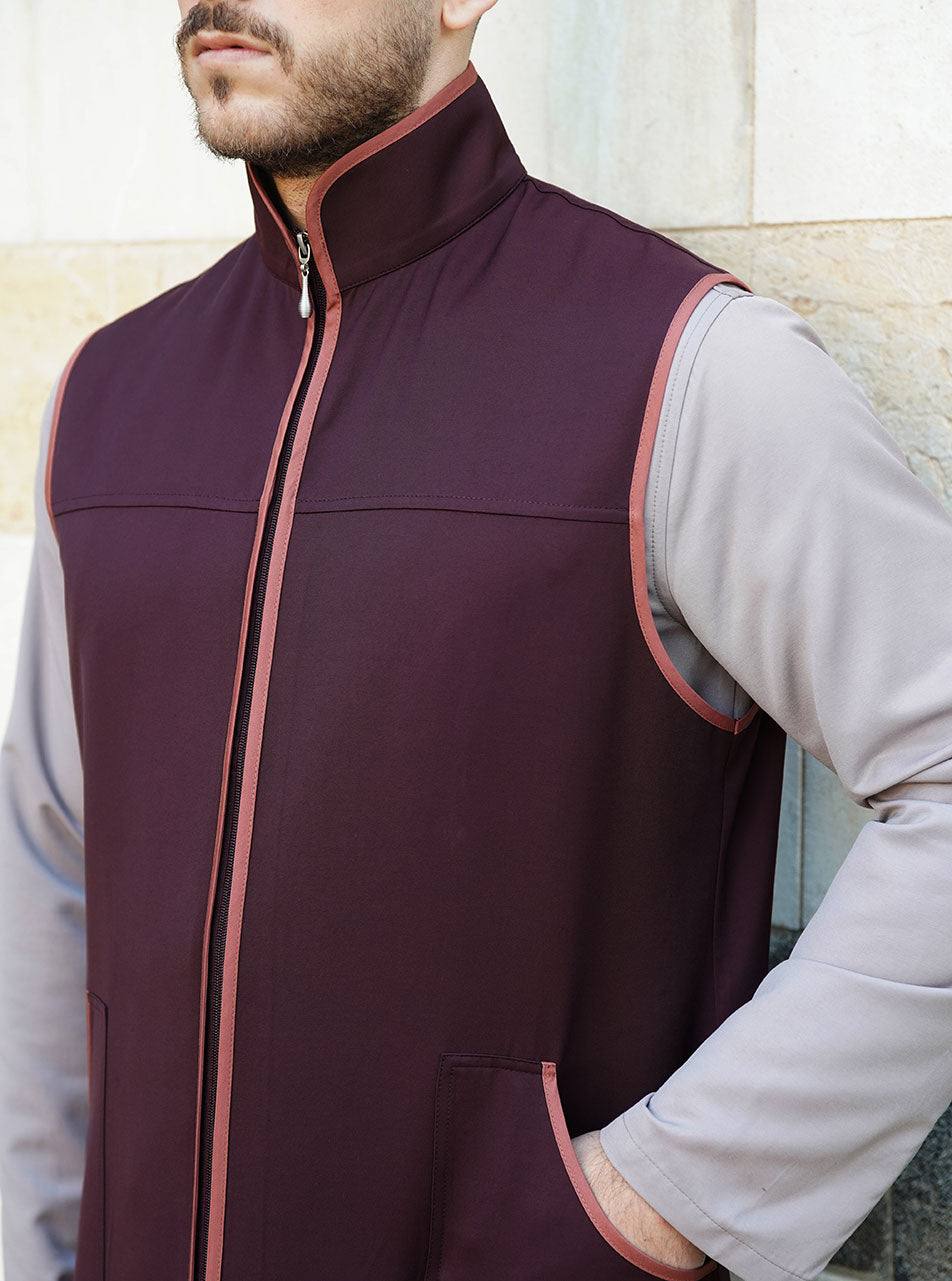 Contrast Trim Zipped Waistcoat | Shukr Clothing