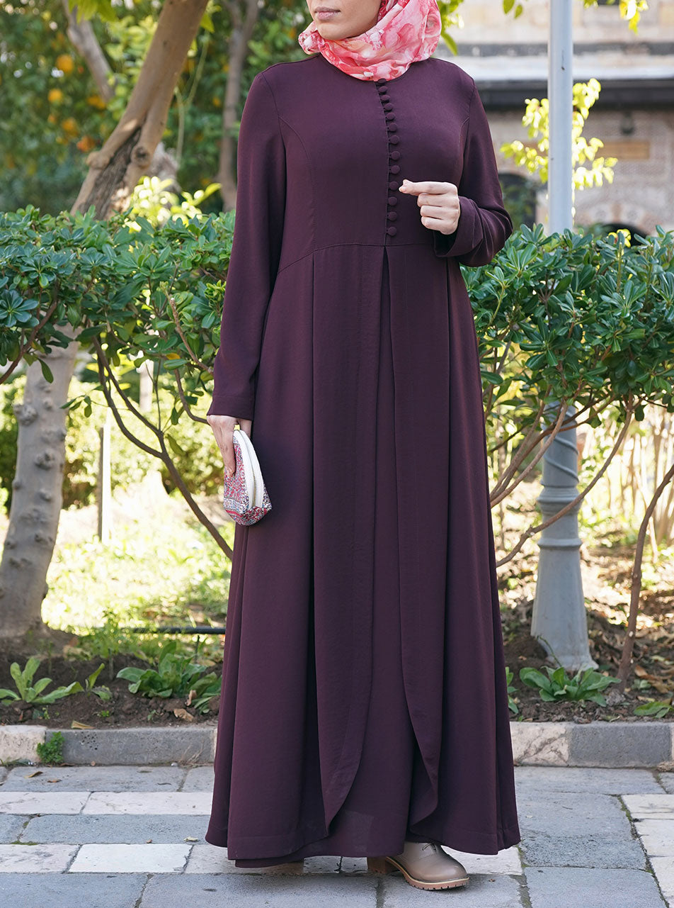 Pleated Double Layered Abaya - Abayas - Women