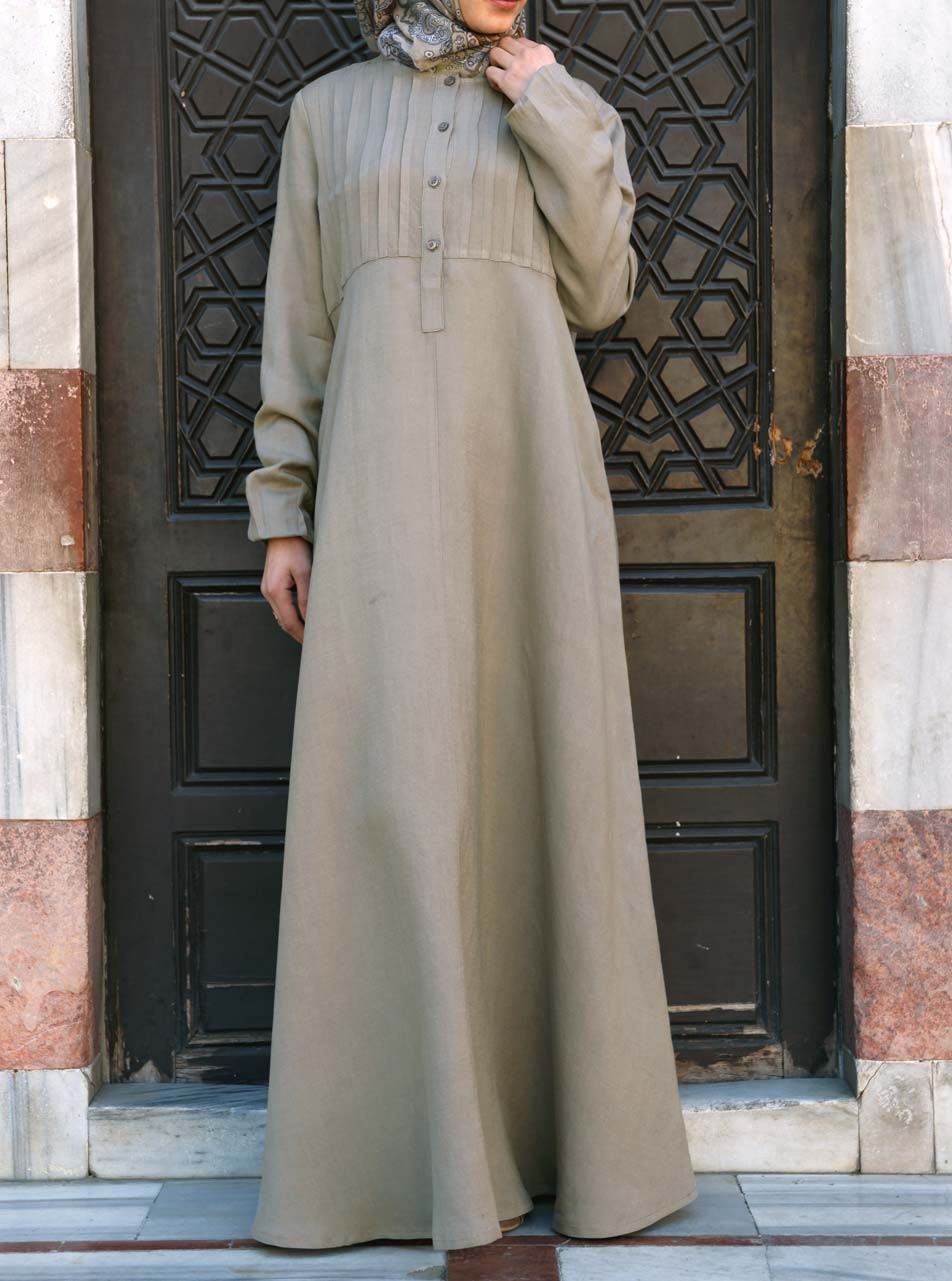 Linen Abaya with Tucks Abayas Women Shukr Clothing