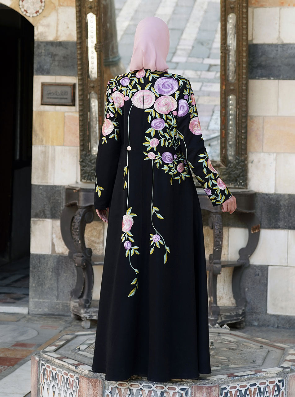 Middle East 2023 new flower long coat fashion elegant abaya women's  two-piece suit eid mubarak