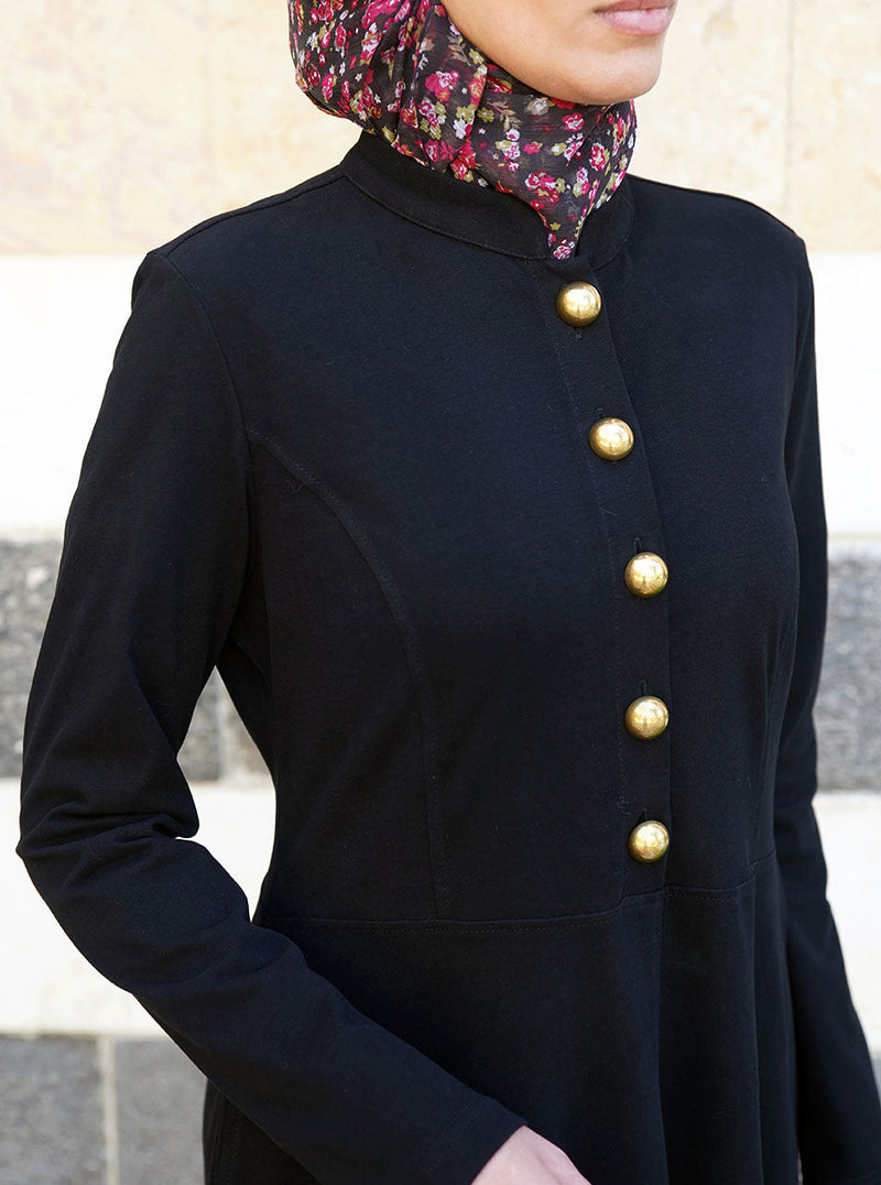 Brushed Cotton Gold Buttoned Abaya