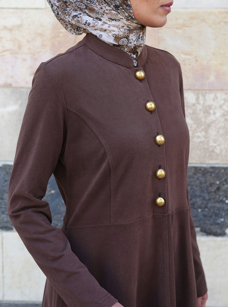 Brushed Cotton Gold Buttoned Abaya