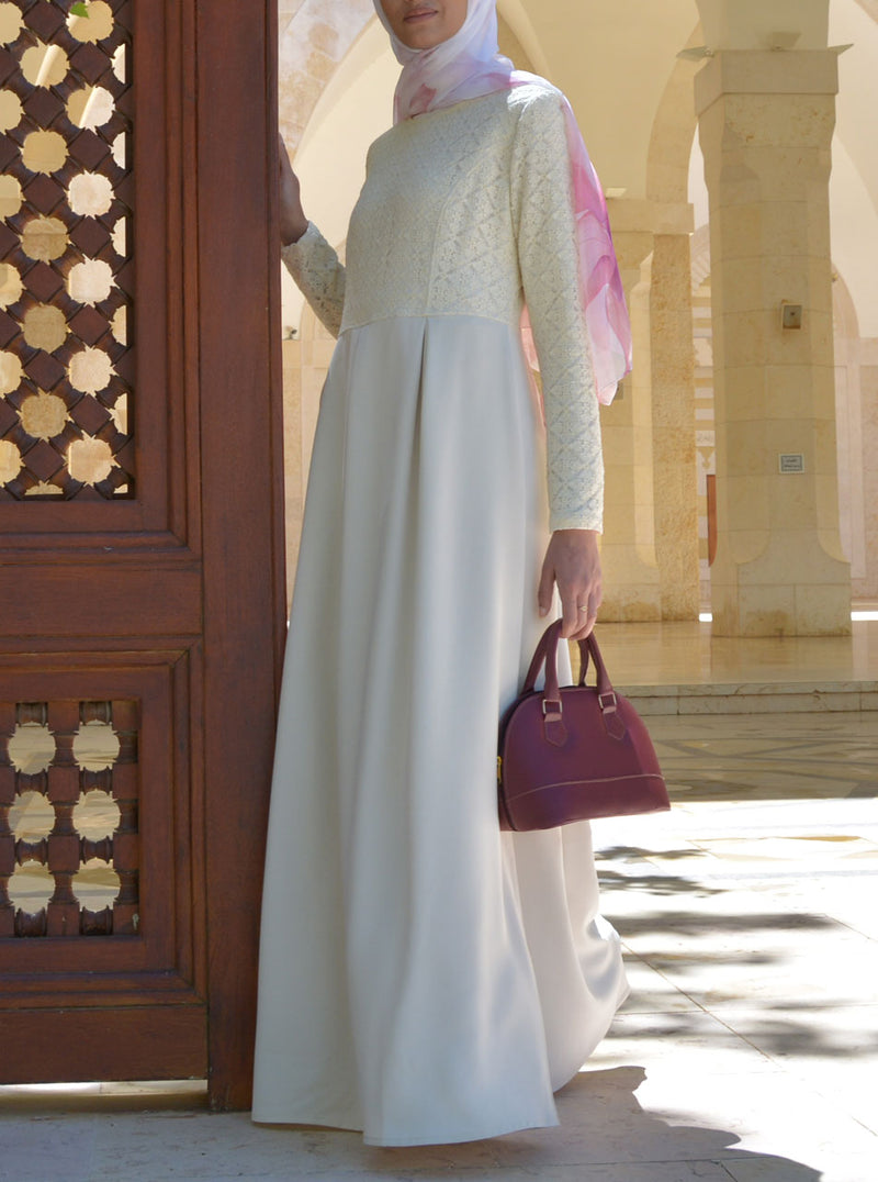 Lace Pleated Abaya Gown
