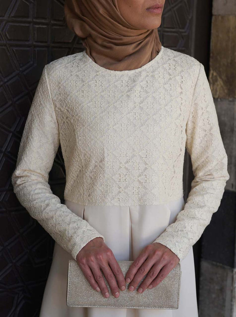 Lace Pleated Abaya Gown