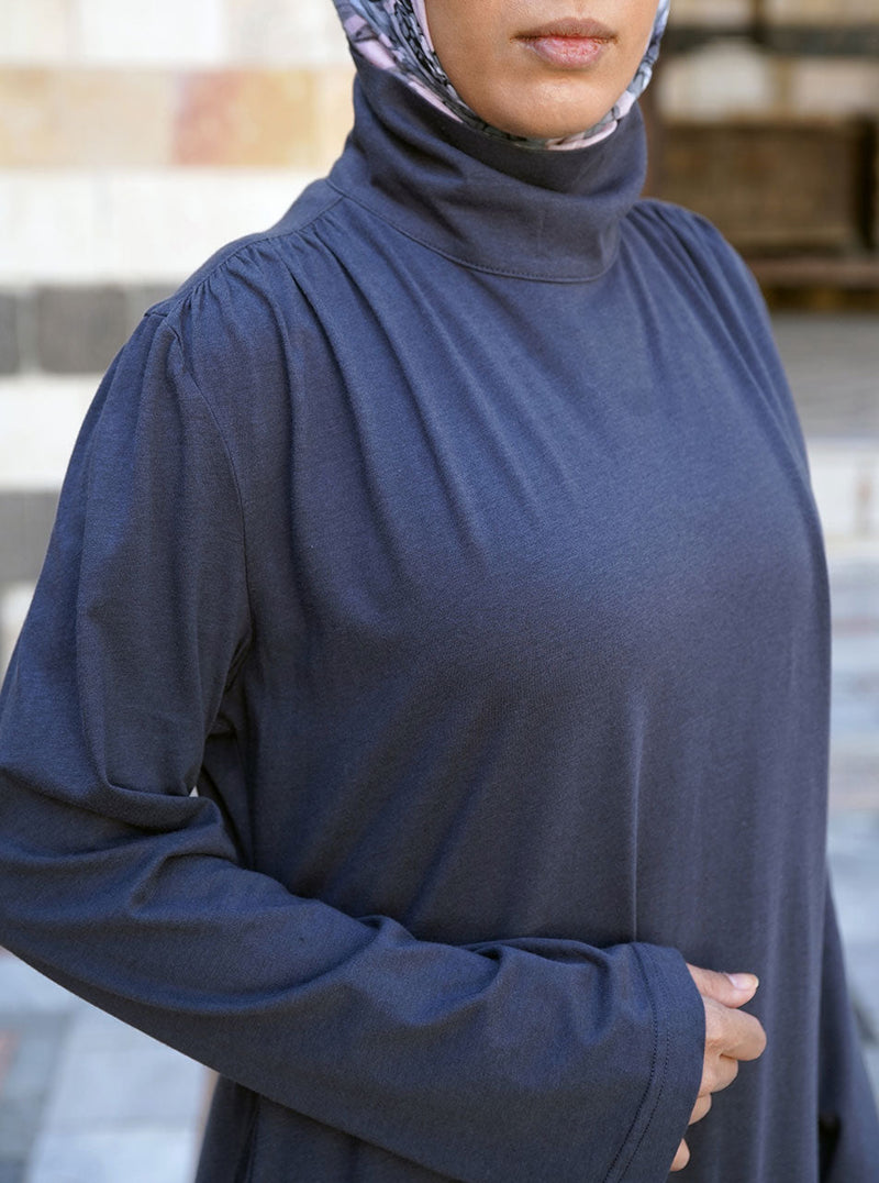 Street Elegant Slit Ruched Half A Turtleneck Long Sleeve Two Pieces