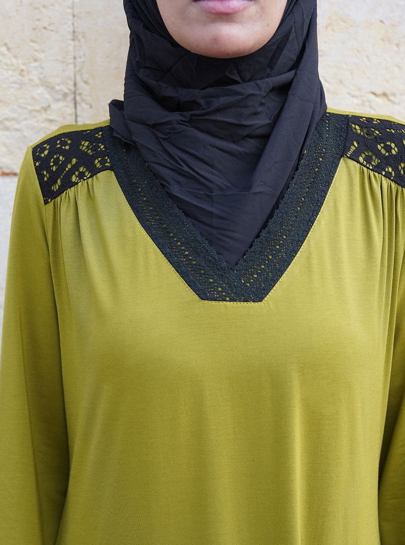 Dual Lace Trim Abaya