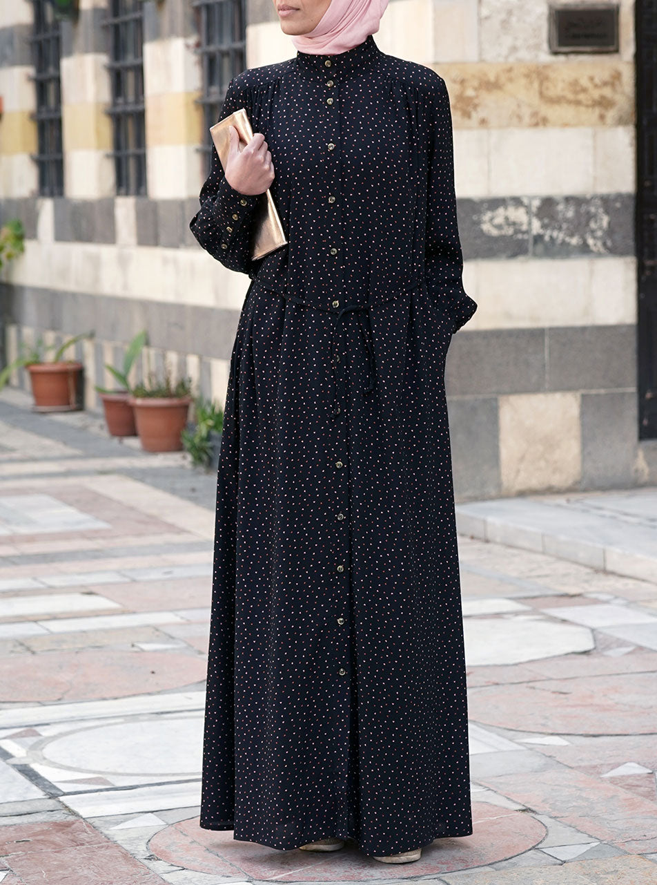 Printed Elegant Buttoned Shirtdress Abaya Shukr Clothing