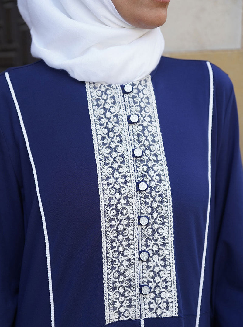 White Lace and Trim Abaya