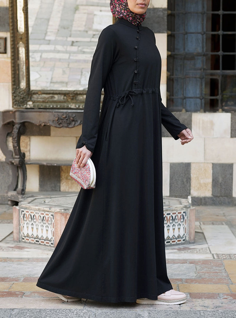 Waist Tie Buttoned Abaya