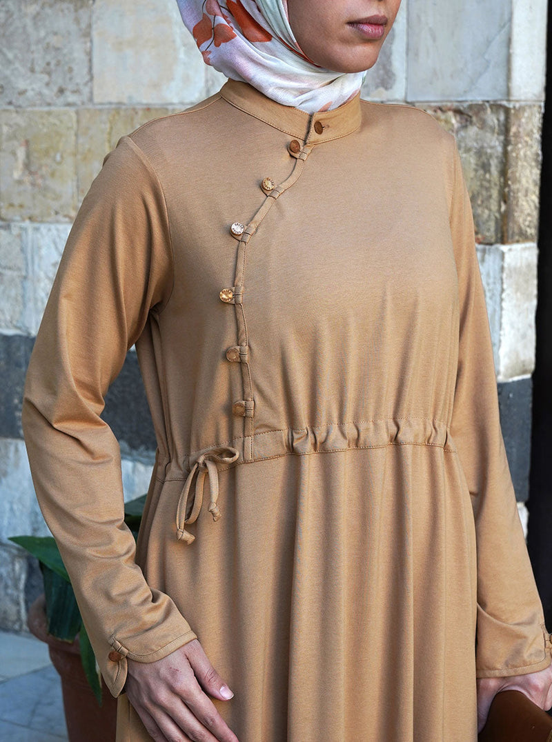 Waist Tie Buttoned Abaya
