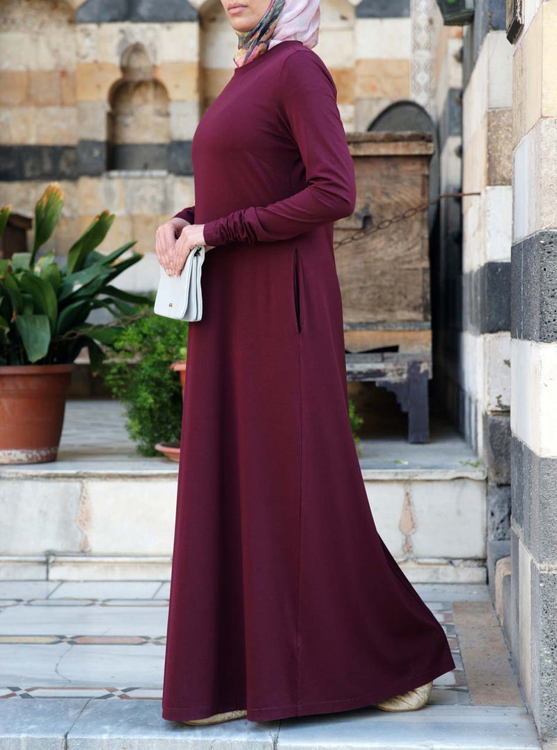Gathered Sleeves Jersey Maxi Dress - Maxi Dresses - Women | Shukr Clothing Gathered Sleeves Jersey Maxi Dress - Maxi Dresses - Women | Shukr Clothing