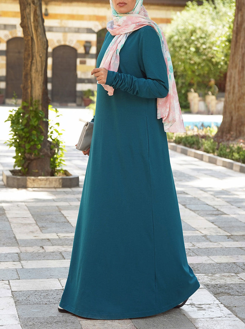 Gathered Sleeves Jersey Maxi Dress - Maxi Dresses - Women | Shukr Clothing Gathered Sleeves Jersey Maxi Dress - Maxi Dresses - Women | Shukr Clothing