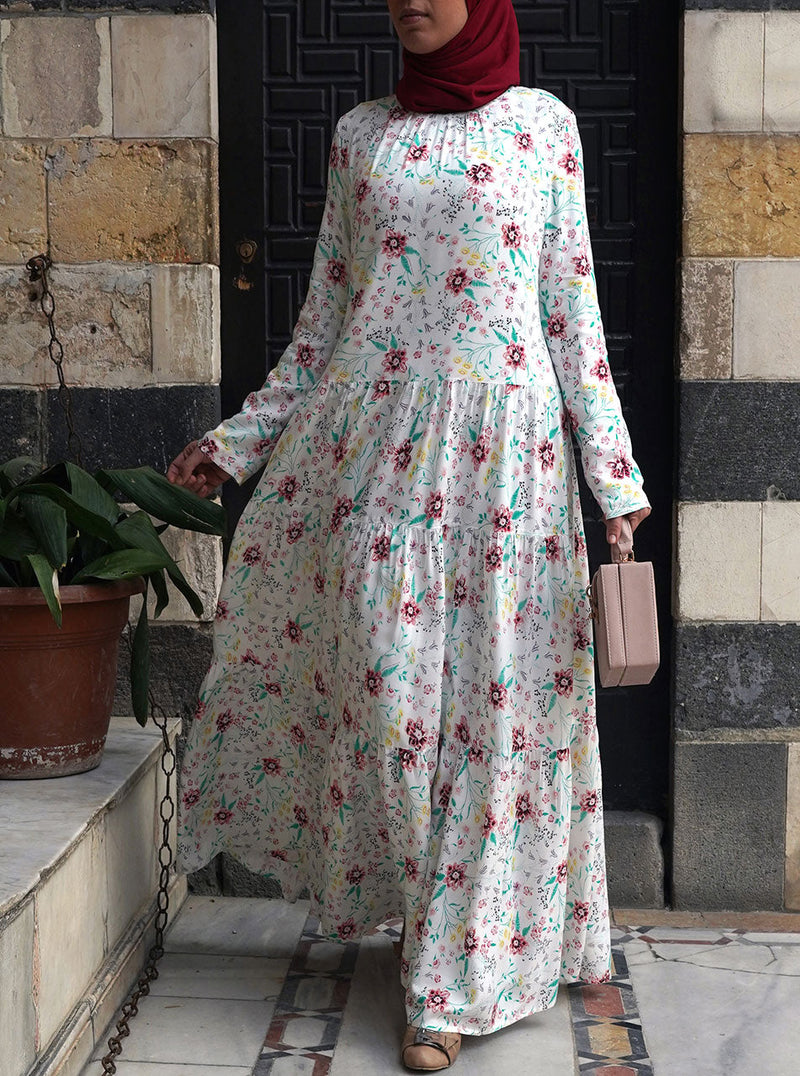 Tiered Printed Abaya