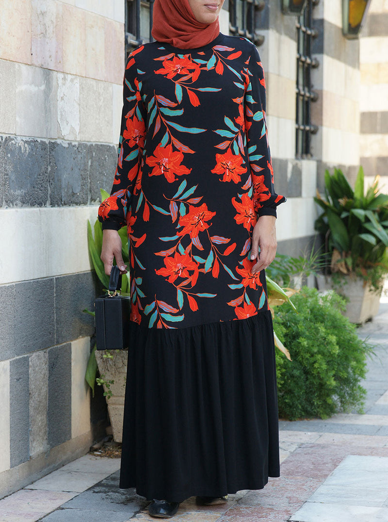 Printed Abaya with Solid Bottom Shukr Clothing
