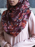 Maroon Flowers Soft Chiffon Hijab