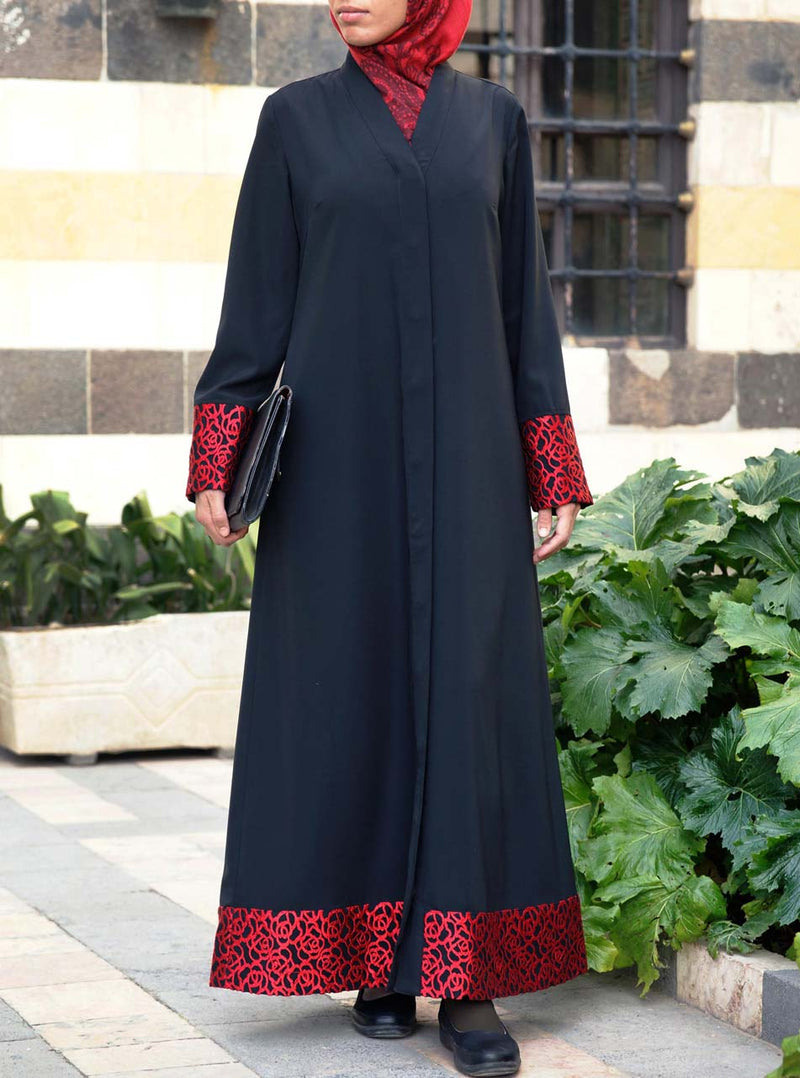 Red Lace Embroidery Abaya
