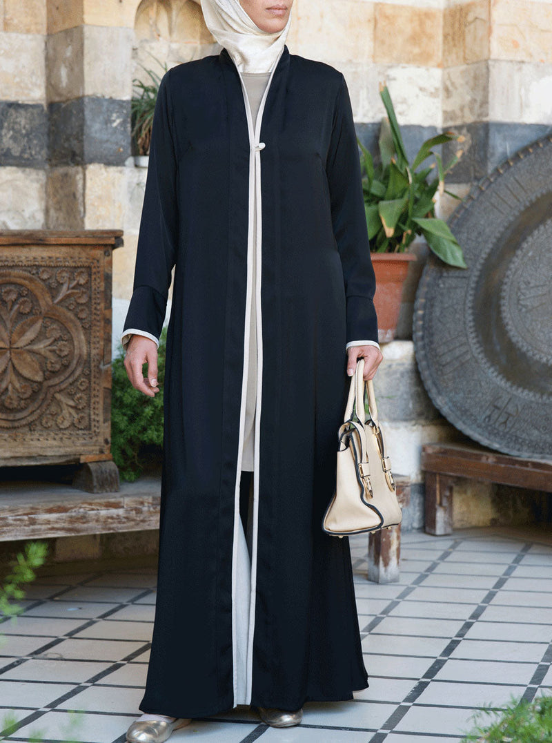Silky Contrast Trim Kimono