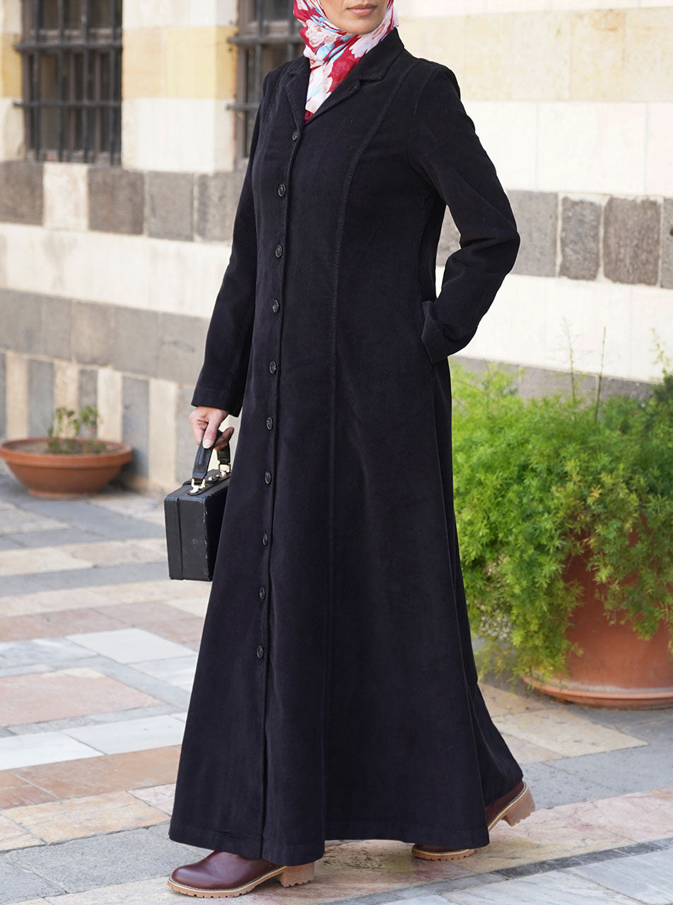 Corduroy Notched Collar Coat | Shukr Clothing