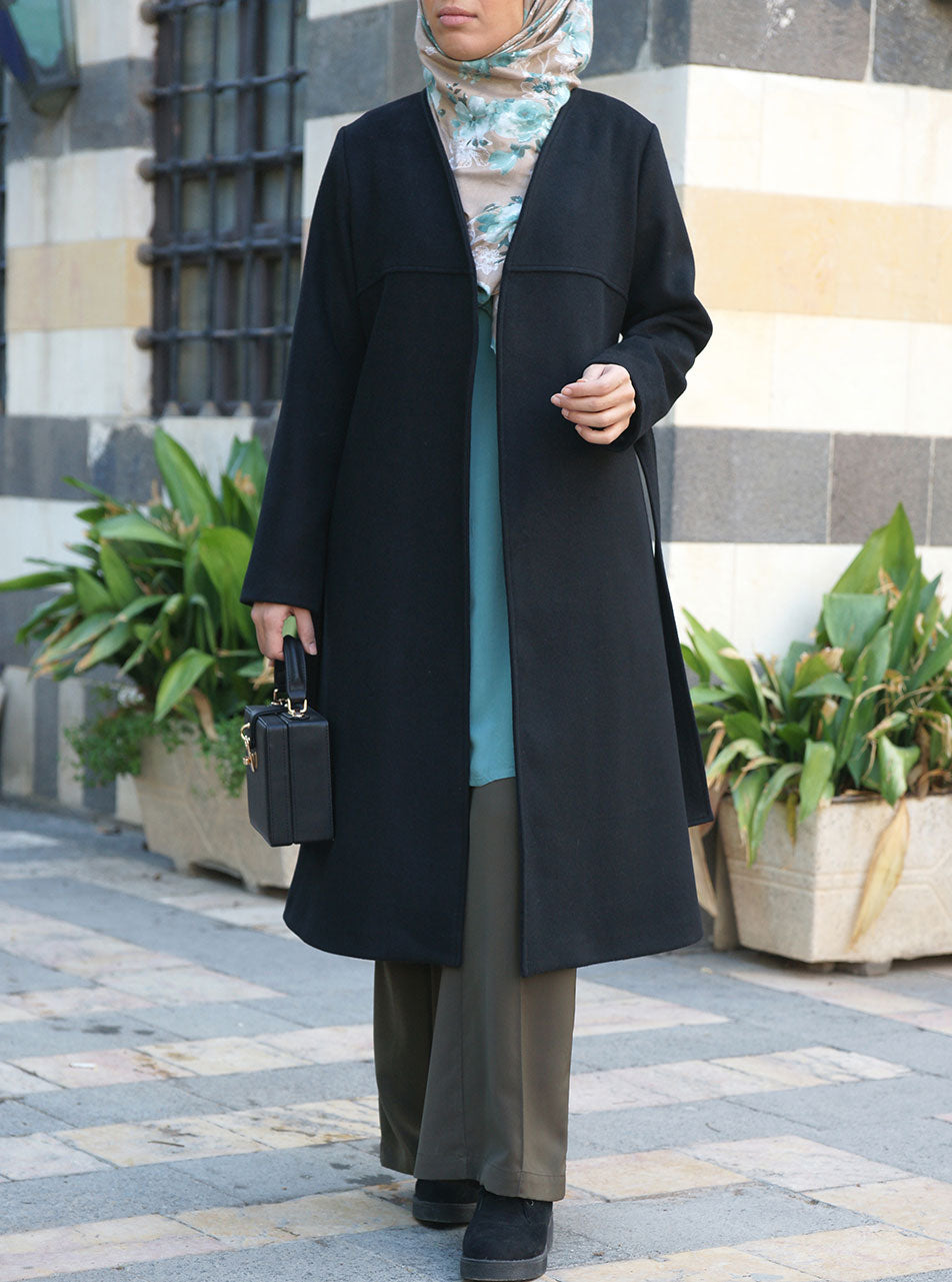 Tie wool hot sale coat