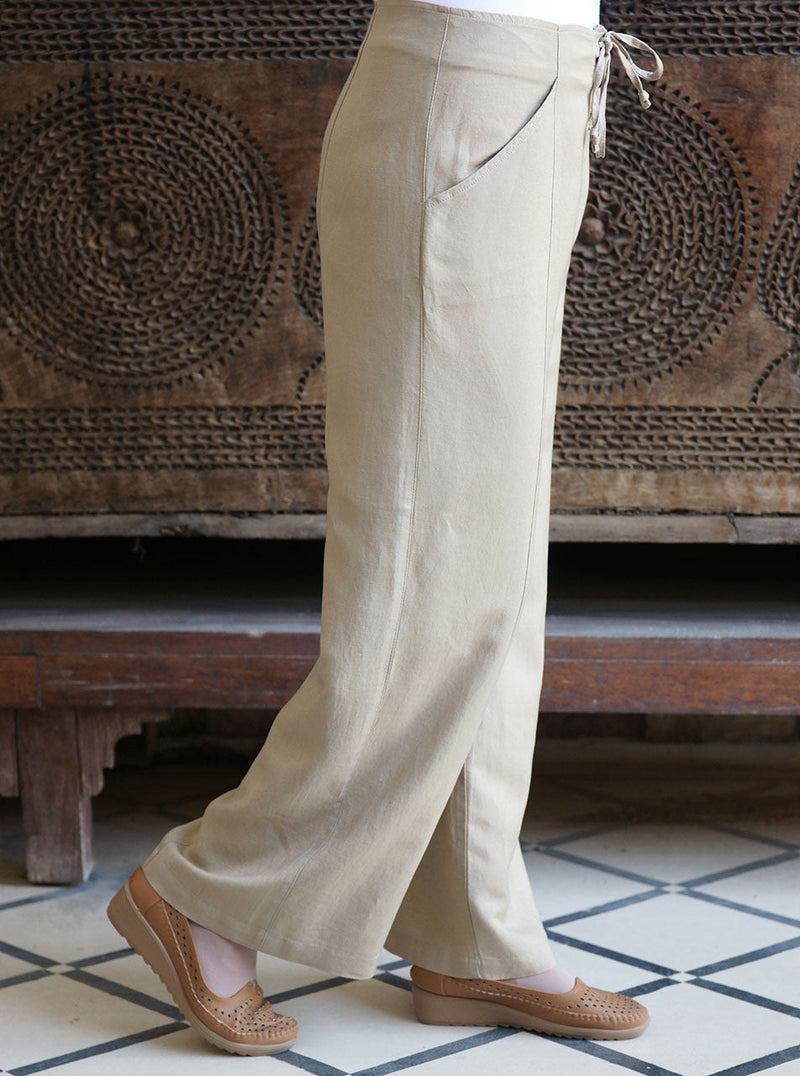 CHARTOU Women's Cotton Linen Palazzo Pants Casual Drawstring