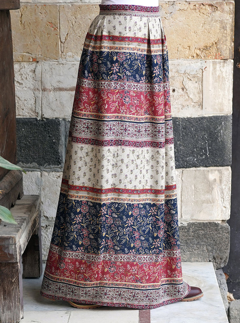 Printed Deep Pleated Skirt
